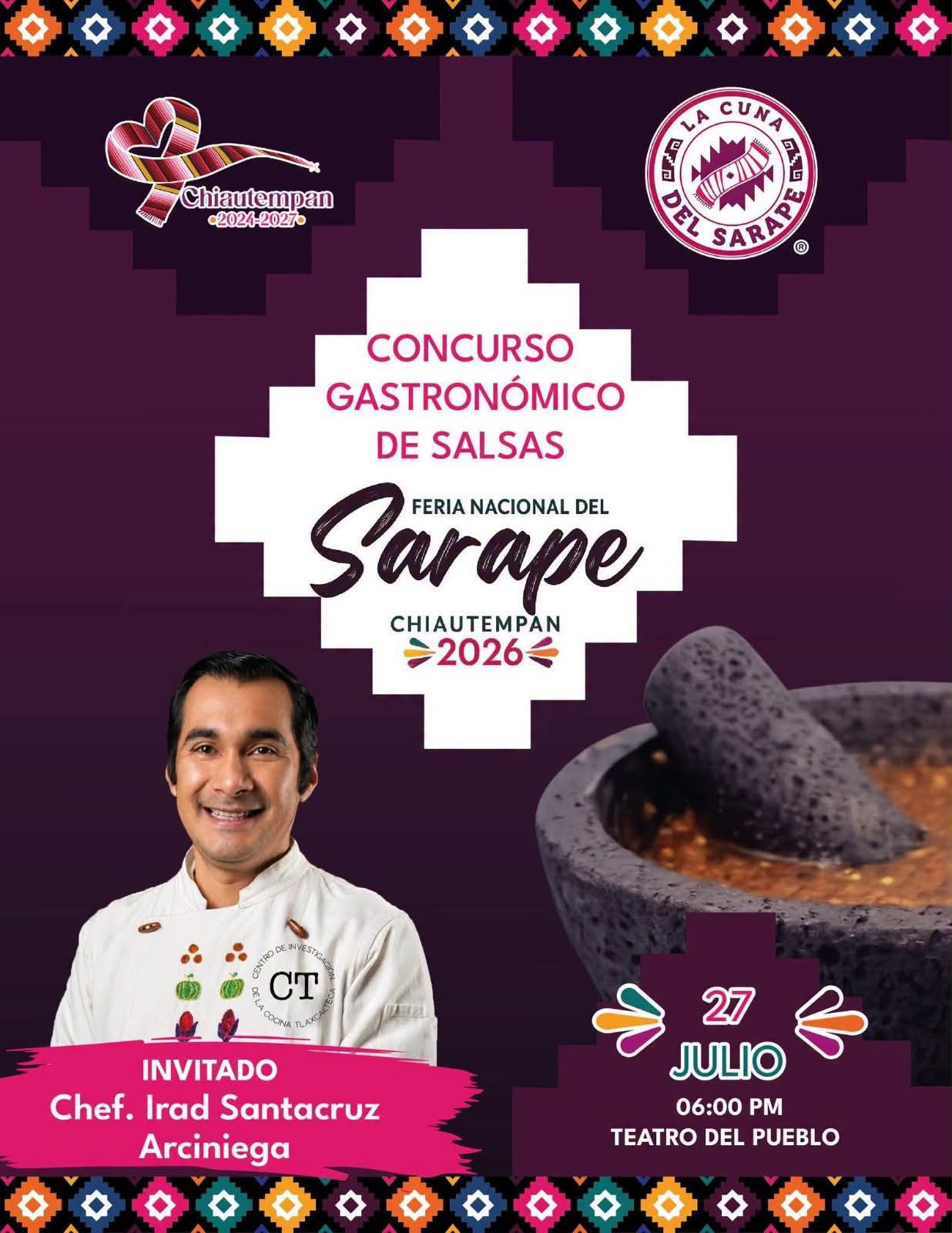 Reconocido chef tlaxcalteca Irad Santacruz encabezará el jurado del Concurso Gastronómico de Salsas en la Feria Chiautempan 2026